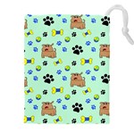 Dog Pattern Seamless Blue Background Scrapbooking Drawstring Pouch (4XL) Front