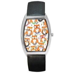 Cute-colorful-owl-cartoon-seamless-pattern Barrel Style Metal Watch by pakminggu