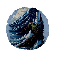 Lighthouse Sea Waves Standard 15  Premium Flano Round Cushions by uniart180623