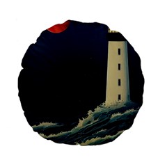 Lighthouse Lunar Eclipse Blood Moon Standard 15  Premium Flano Round Cushions by uniart180623