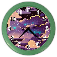 Fluffy Clouds Night Sky Color Wall Clock by uniart180623