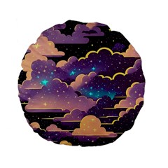 Fluffy Clouds Night Sky Standard 15  Premium Flano Round Cushions by uniart180623