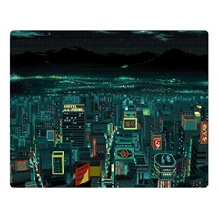 Night Black City Neon Sky Stars Moon Abstract Two Sides Premium Plush Fleece Blanket (large) by Cowasu