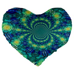Fractal Large 19  Premium Flano Heart Shape Cushions by nateshop