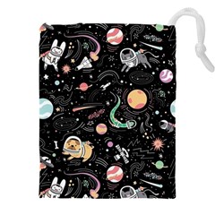Cat And Dog Space Pattern Drawstring Pouch (4xl) by pakminggu