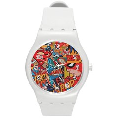 Comic Cartoon Pattern Round Plastic Sport Watch (m) by pakminggu