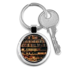 Books On Bookshelf Assorted Color Book Lot In Bookcase Library Key Chain (round) by Ravend