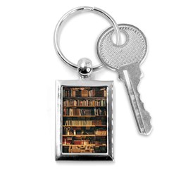 Books On Bookshelf Assorted Color Book Lot In Bookcase Library Key Chain (rectangle) by Ravend