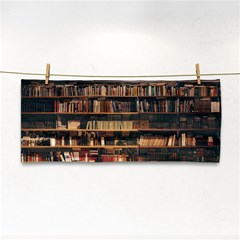 Books On Bookshelf Assorted Color Book Lot In Bookcase Library Hand Towel by Ravend