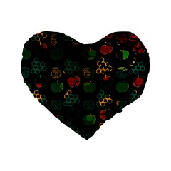 Apples Honey Honeycombs Pattern Standard 16  Premium Flano Heart Shape Cushions by Sarkoni