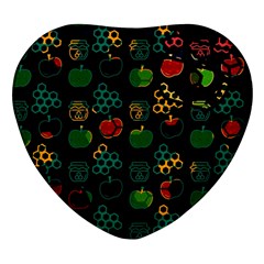 Apples Honey Honeycombs Pattern Heart Glass Fridge Magnet (4 Pack) by Sarkoni