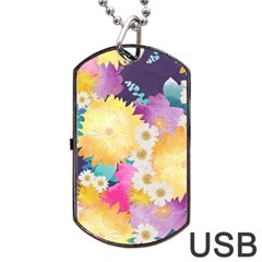 Watercolors Flowers Dog Tag Usb Flash (one Side) by LalyLauraFLM