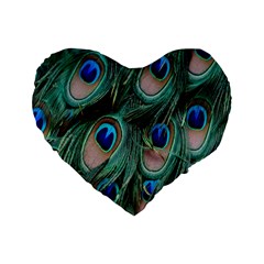 Peacock-feathers,blue2 Standard 16  Premium Heart Shape Cushions by nateshop