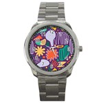 Colorful Shapes On A Purple Background Sport Metal Watch Front