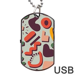 Shapes In Retro Colors On A Green Background Dog Tag Usb Flash (one Side) by LalyLauraFLM