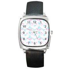 Bat Pattern T- Shirt Bats And Bows Blue Pink T- Shirt Square Metal Watch by EnriqueJohnson