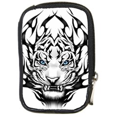 White And Black Tiger Compact Camera Leather Case by Sarkoni