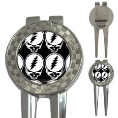 Black And White Deadhead Grateful Dead Steal Your Face Pattern 3-in-1 Golf Divots by Sarkoni