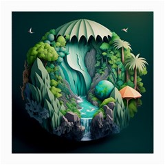 Waterfall Jungle Nature Paper Craft Trees Tropical Medium Glasses Cloth by uniart180623