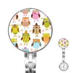 Cute Owls Pattern Stainless Steel Nurses Watch Front