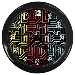 Circuit Board Seamless Patterns Set Wall Clock (black) by Ket1n9