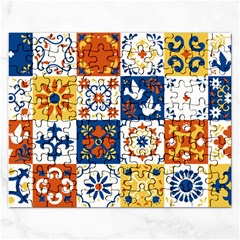 Mexican-talavera-pattern-ceramic-tiles-with-flower-leaves-bird-ornaments-traditional-majolica-style- Rectangular Jigsaw Puzzl by Ket1n9