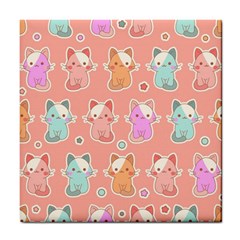Cute Kawaii Kittens Seamless Pattern Tile Coaster by Grandong