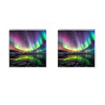 Aurora Borealis Polar Northern Lights Natural Phenomenon North Night Mountains Cufflinks (Square) Front(Pair)