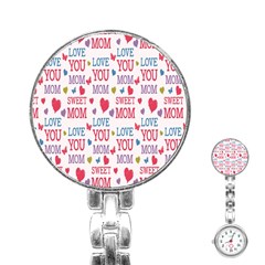 Love Mom Happy Mothers Day I Love Mom Graphic Stainless Steel Nurses Watch by Vaneshop