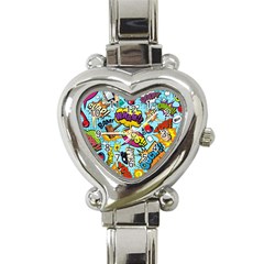 Comic Elements Colorful Seamless Pattern Heart Italian Charm Watch by Amaryn4rt