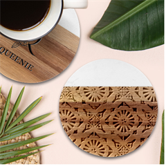 Ceramic-portugal-tiles-wall- Marble Wood Coaster (round) by Amaryn4rt