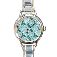 Seamless-pattern-with-berries-leaves Round Italian Charm Watch by Amaryn4rt