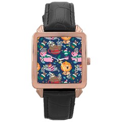 Funny-animal Christmas-pattern Rose Gold Leather Watch  by Amaryn4rt