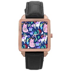 Colorful-funny-christmas-pattern Pig Animal Rose Gold Leather Watch  by Amaryn4rt