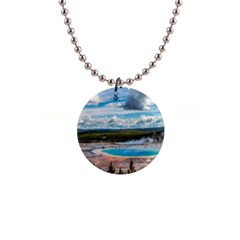 Mountains Trail Forest Yellowstone 1  Button Necklace by Sarkoni
