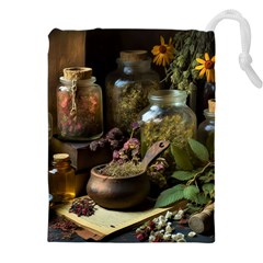 Apothecary Old Herbs Natural Drawstring Pouch (4xl) by Sarkoni