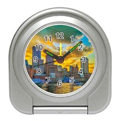 Boston Skyline Cityscape River Travel Alarm Clock by Sarkoni