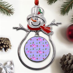 Flower Pink Pig Piggy Seamless Metal Snowman Ornament by Ravend