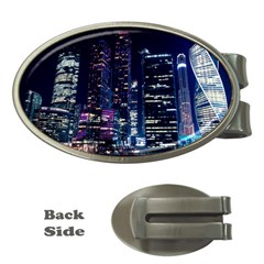 Black Building Lighted Under Clear Sky Money Clips (oval)  by Modalart