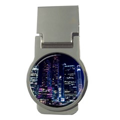 Black Building Lighted Under Clear Sky Money Clips (round)  by Modalart