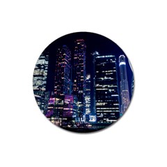 Black Building Lighted Under Clear Sky Magnet 3  (round) by Modalart