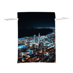 Aerial Photography Of Lighted High Rise Buildings Lightweight Drawstring Pouch (m) by Modalart