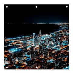 Aerial Photography Of Lighted High Rise Buildings Banner And Sign 4  X 4  by Modalart