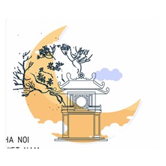 Poster Map Flag Lotus Boat Ha Noi Vietnam Two Sides Premium Plush Fleece Blanket (small) by Grandong