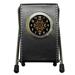 Fractal Stained Glass Ornate Pen Holder Desk Clock by Sarkoni