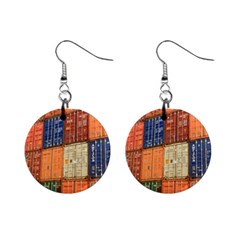 Blue White Orange And Brown Container Van Mini Button Earrings by Amaryn4rt
