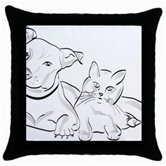 Dog Cat Domestic Animal Silhouette Throw Pillow Case (black) by Modalart