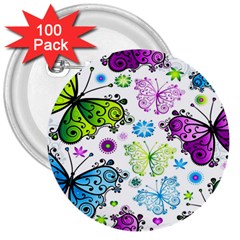 Butterflies Abstract Background Colorful Desenho Vector 3  Buttons (100 Pack)  by Bedest