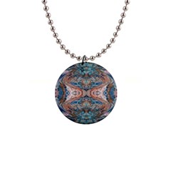 Blue Arabesque 1  Button Necklace by kaleidomarblingart