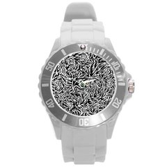 Flames Fire Pattern Digital Art Round Plastic Sport Watch (l) by Ravend